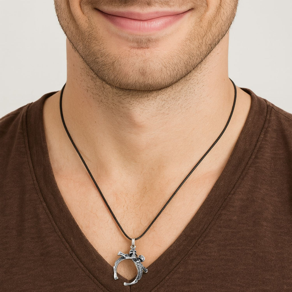 Skeleton Embrace Gothic Skull Pendant - Sterling Silver