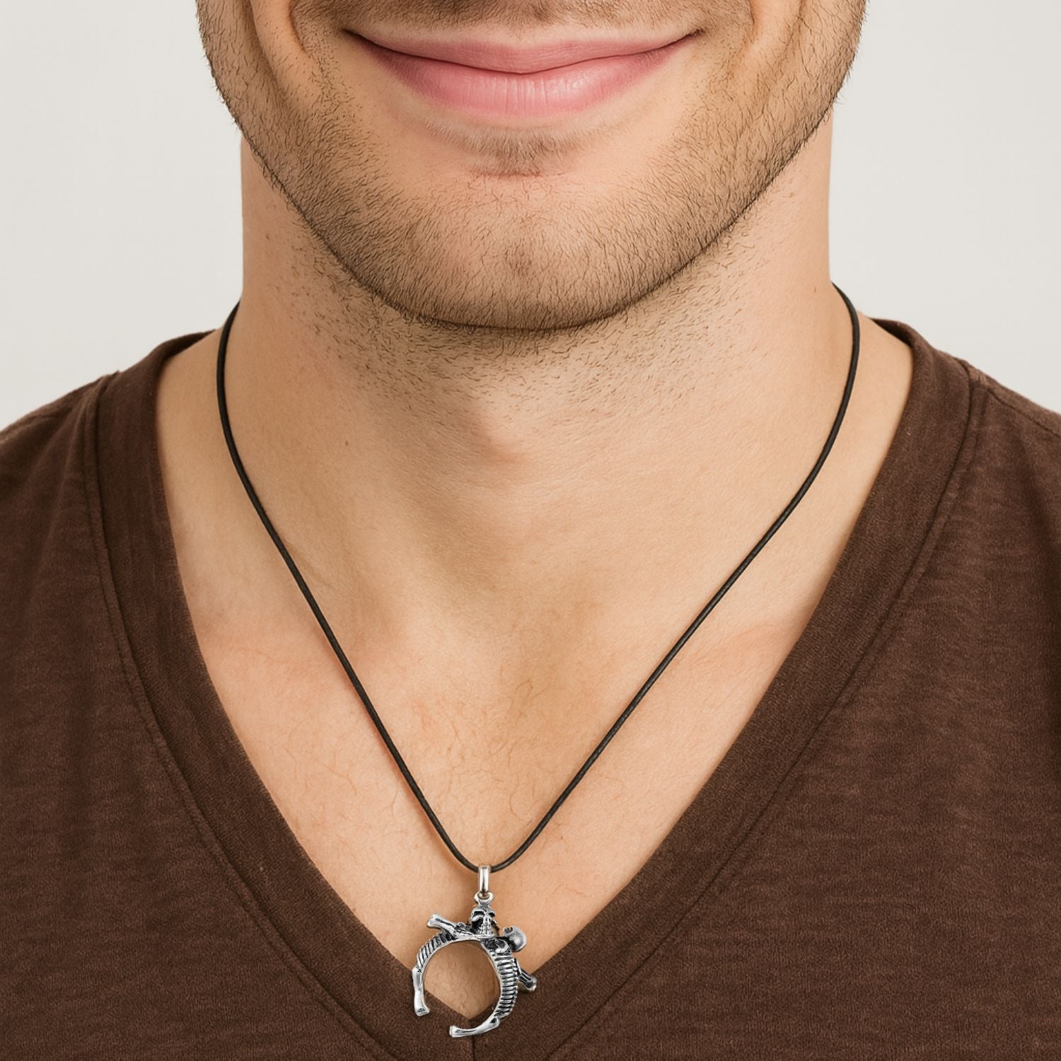 Skeleton Embrace Gothic Skull Pendant - Sterling Silver