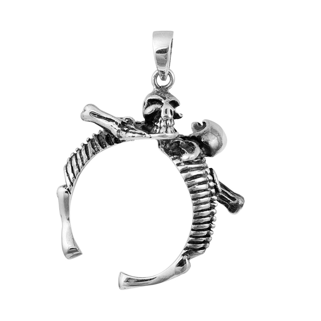 Skeleton Embrace Gothic Skull Pendant - Sterling Silver