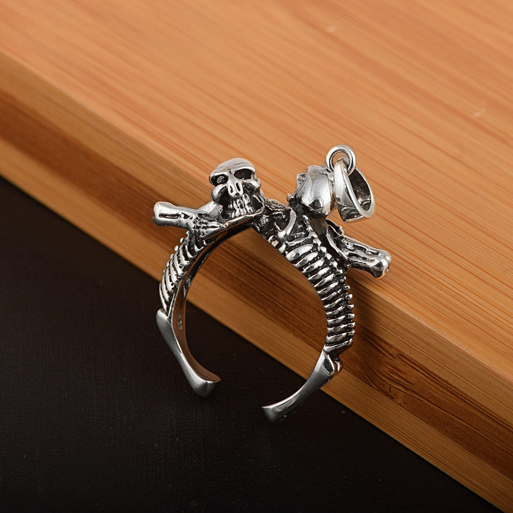 Skeleton Embrace Gothic Skull Pendant - Sterling Silver