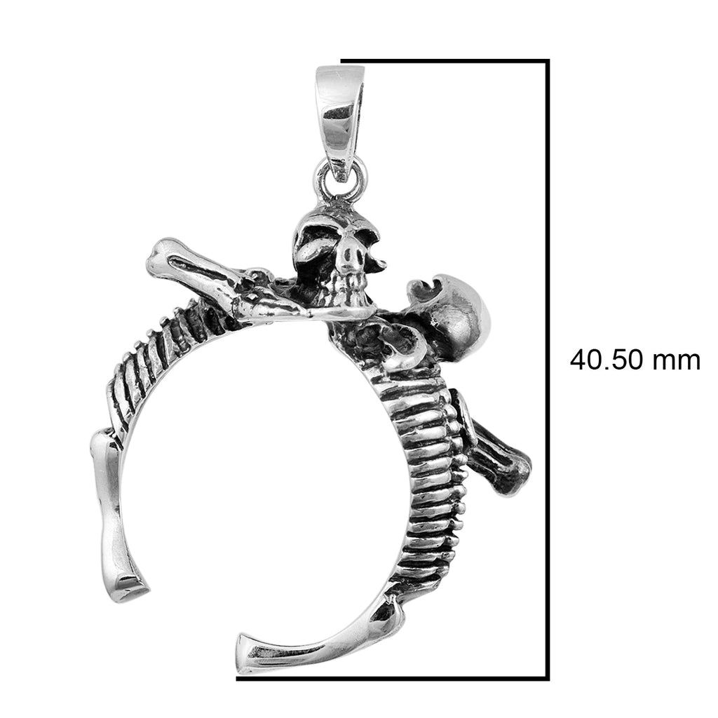 Skeleton Embrace Gothic Skull Pendant - Sterling Silver