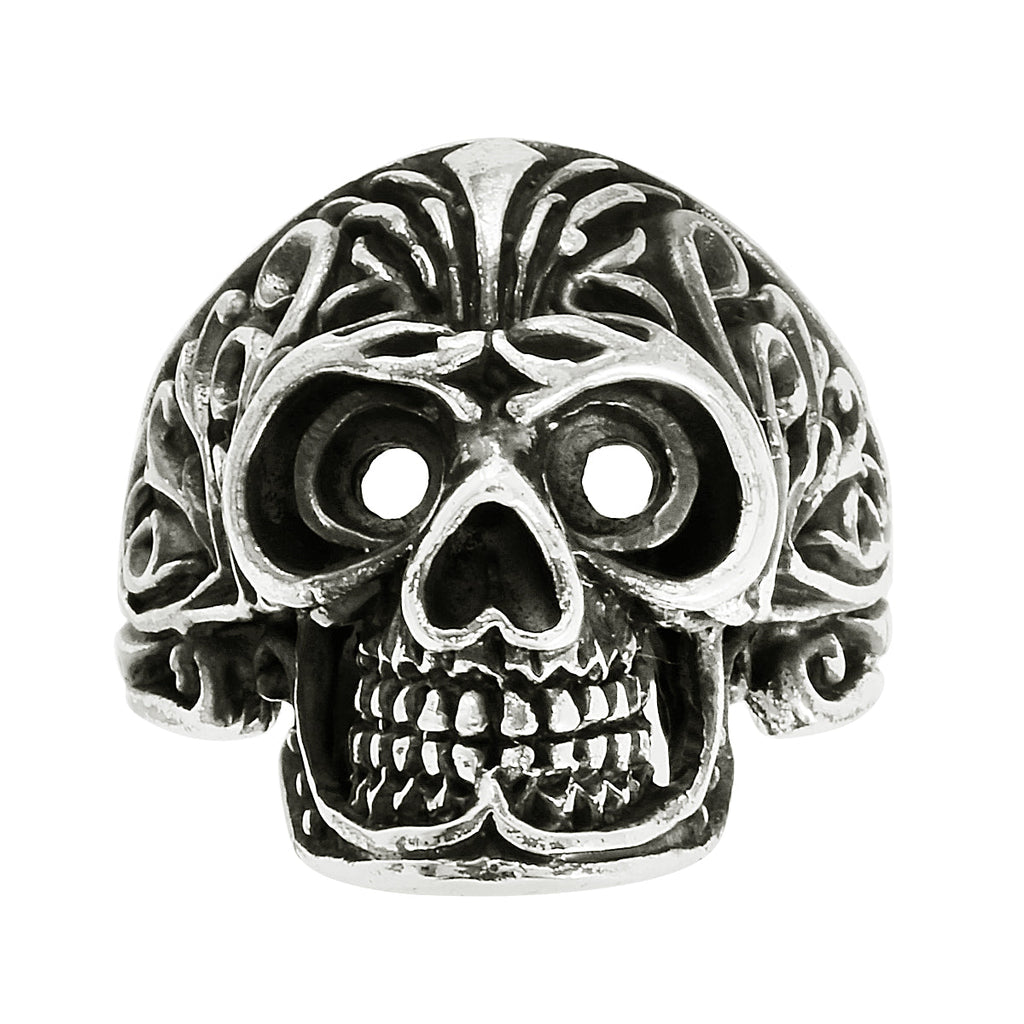 Gothic Flower Skull Tattoo Ring