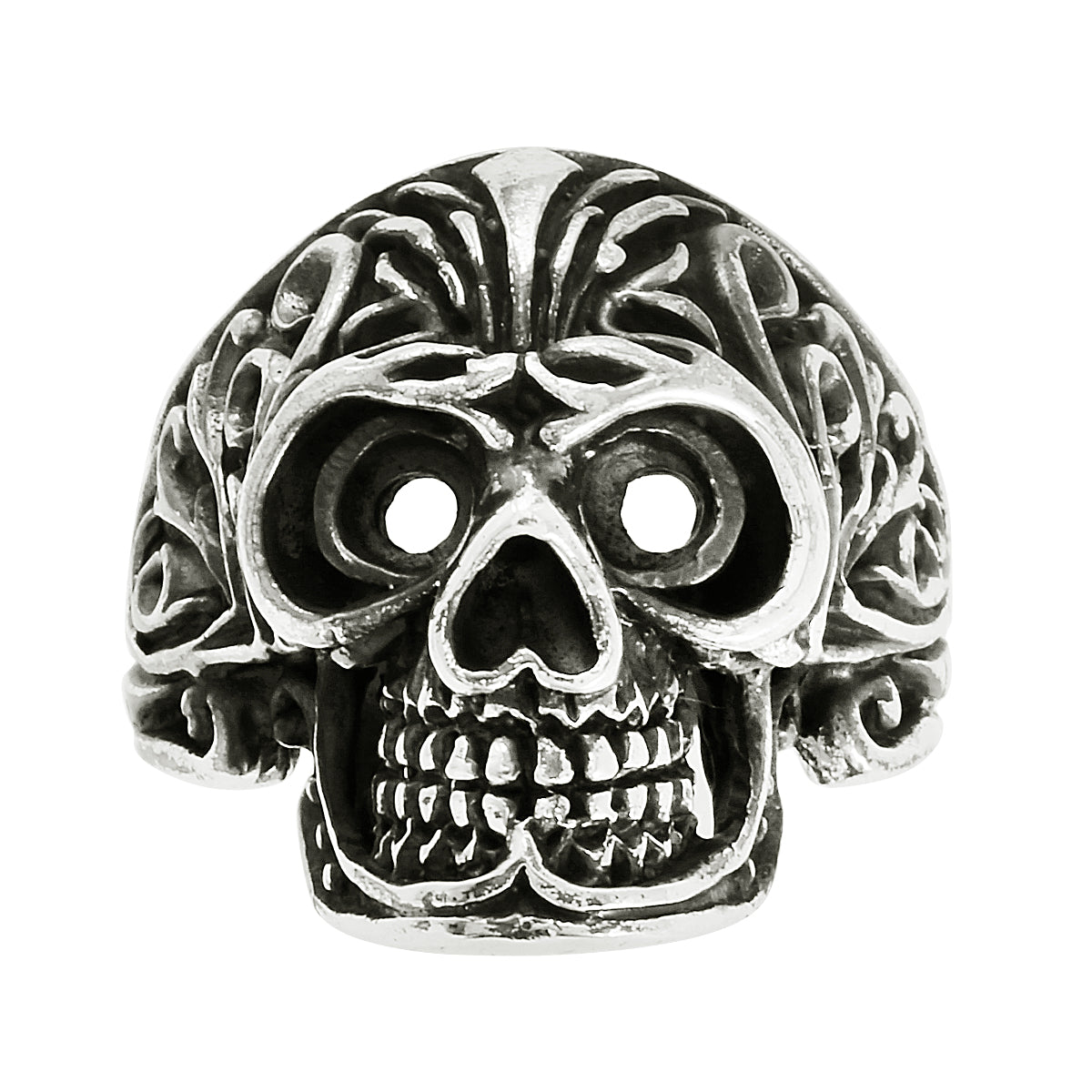 Gothic Flower Skull Tattoo Ring