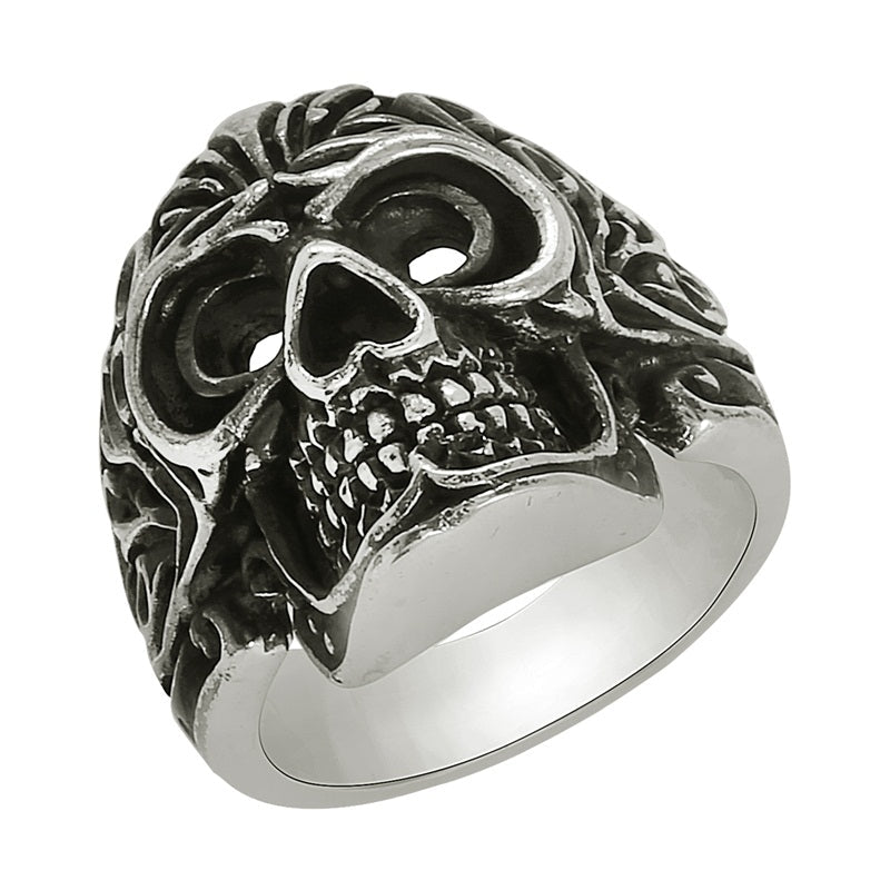 Gothic Flower Skull Tattoo Ring