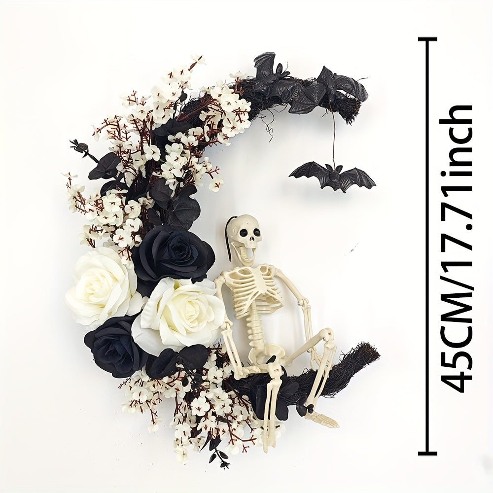 Gothic Halloween Wreath Skull Bats